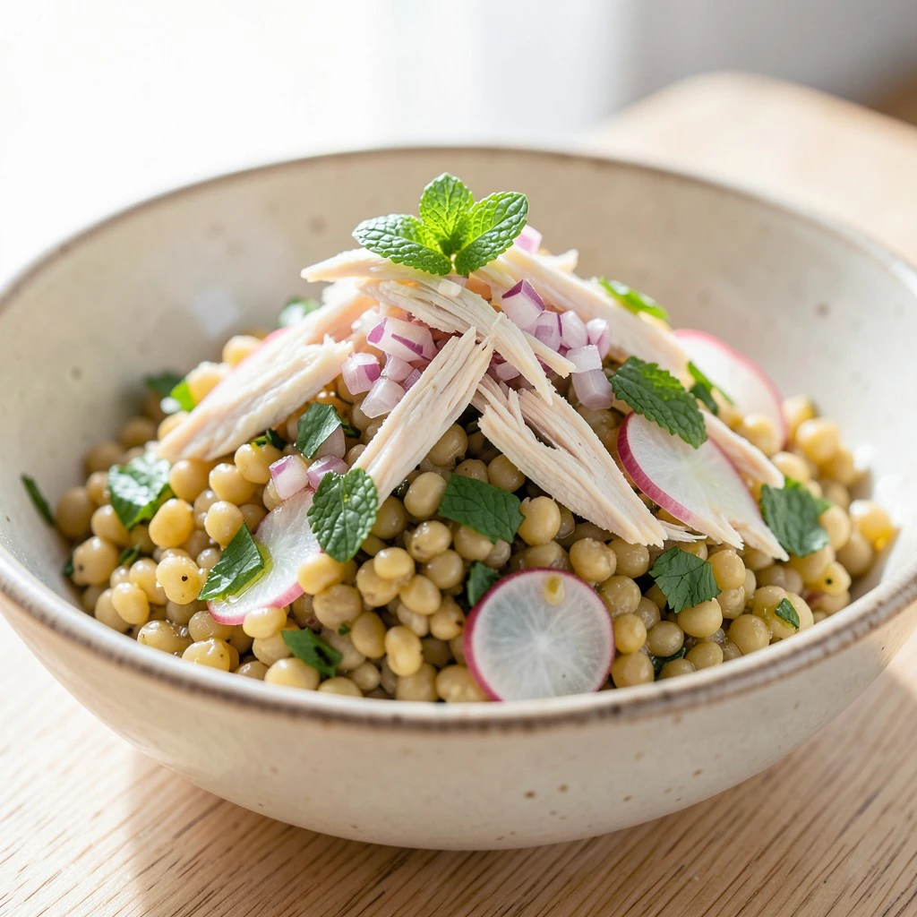 Taboulé de lentilles blondes au poulet et herbes fraîches