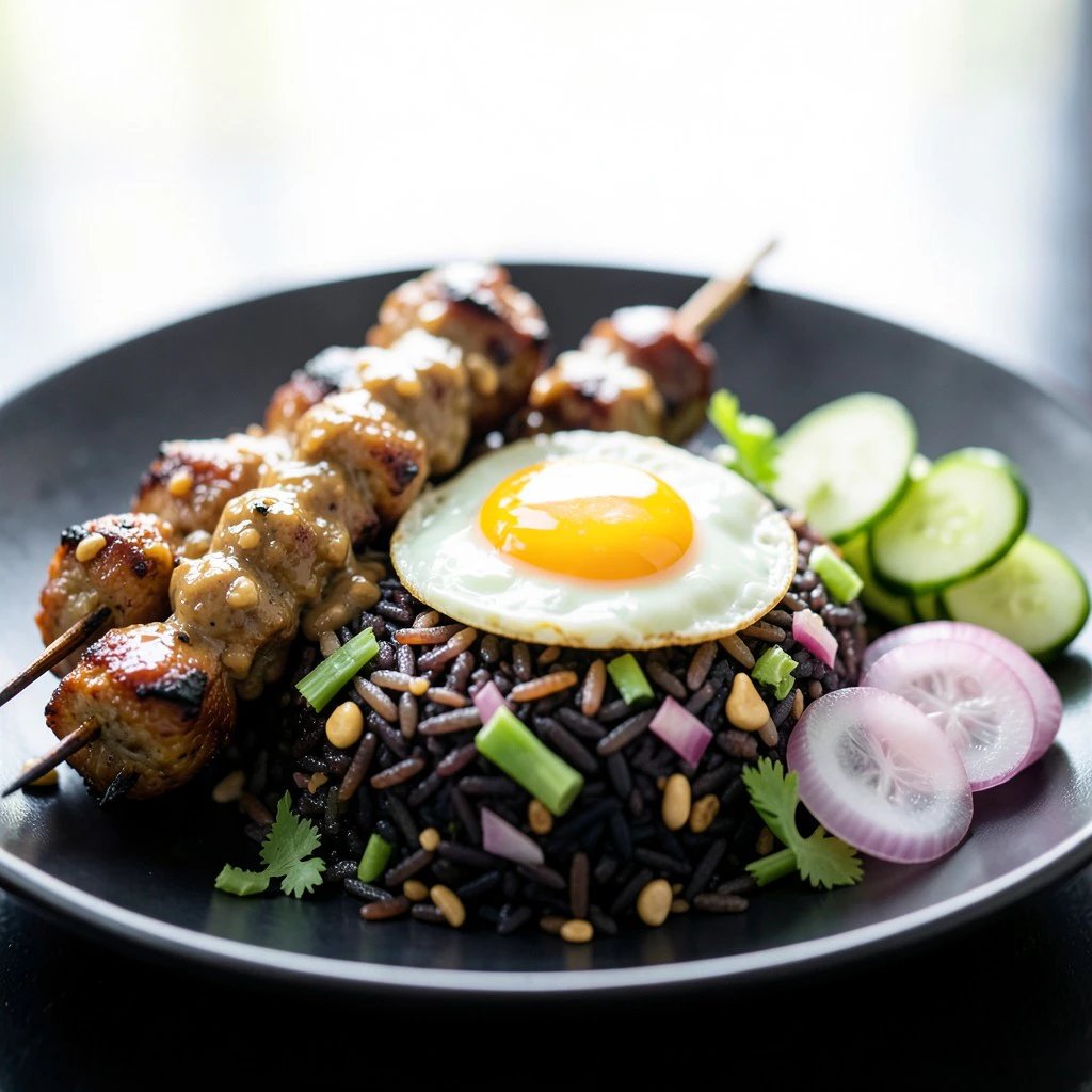 Authentieke Surinaamse Nasi met Malse Kipsaté en Pindasaus