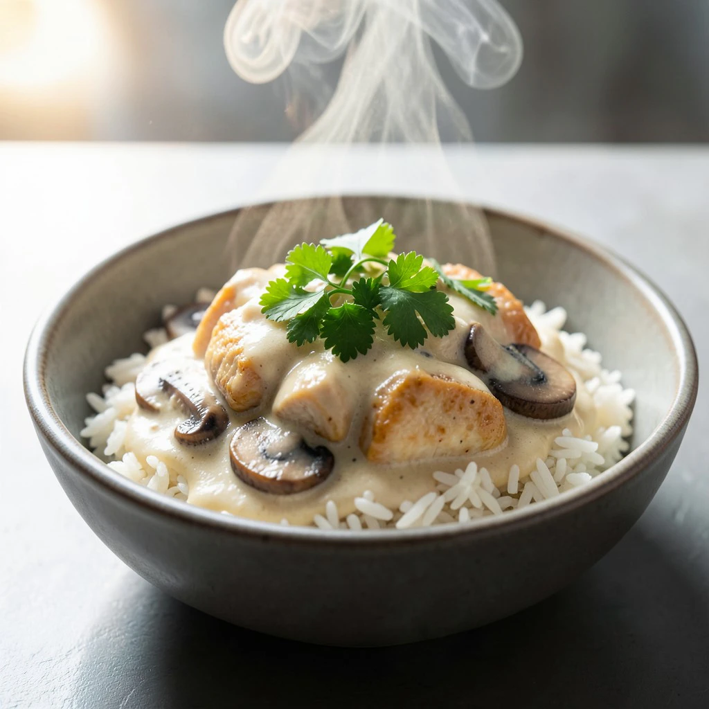 Poulet Crémeux aux Champignons et Riz Thaï au Cookeo