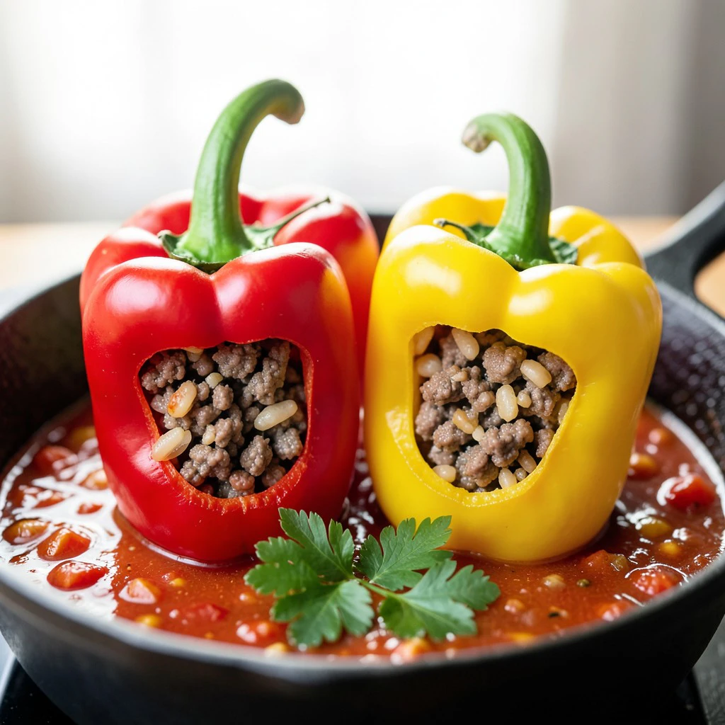 Klassische gefüllte Paprika mit saftigem Rinderhack