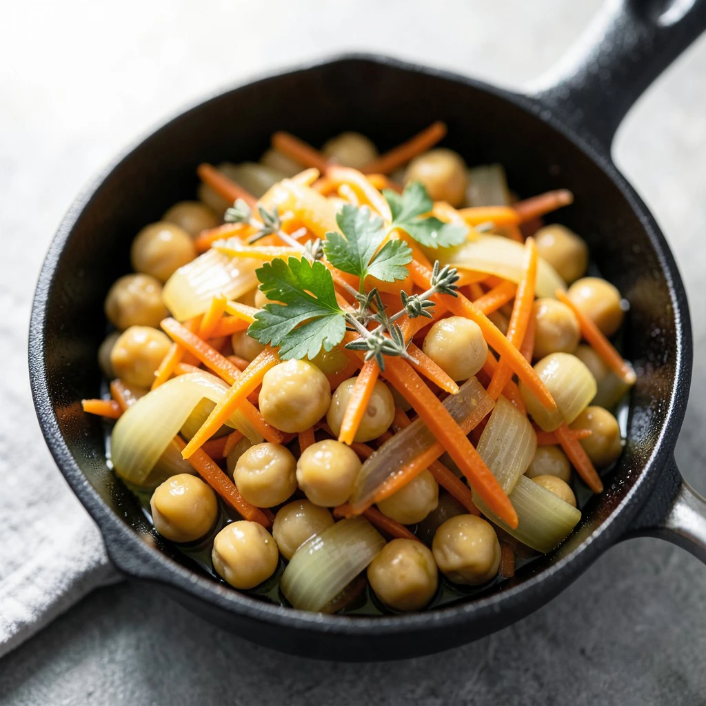 Poêlée de pois chiches façon provençale aux poireaux et carottes