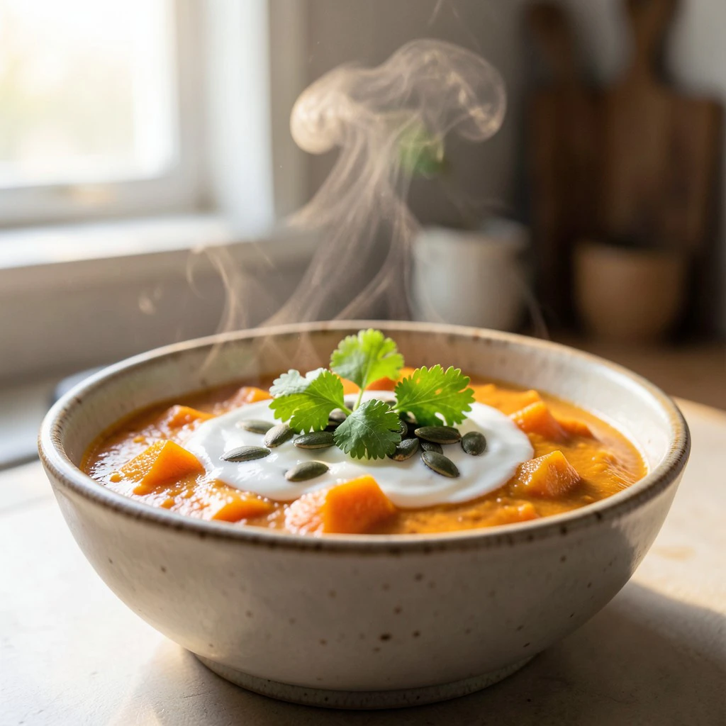 Cremiger Kürbis-Kokos-Eintopf mit Ingwer und Limette
