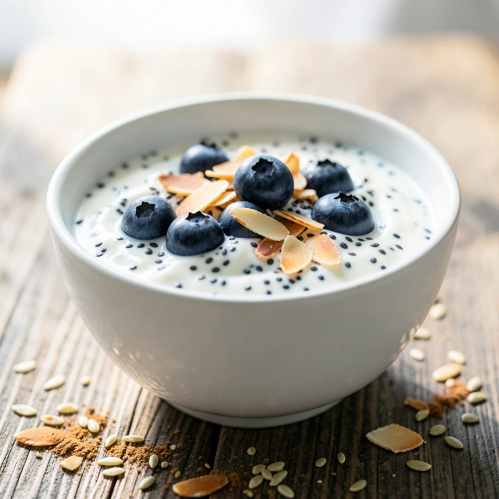 Bowl di Yogurt Greco Proteico con Semi di Chia e Mandorle