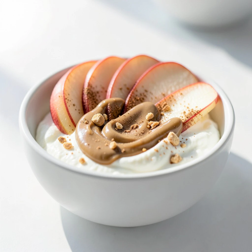 Bowl di Yogurt Greco Proteico con Burro d'Arachidi e Mela