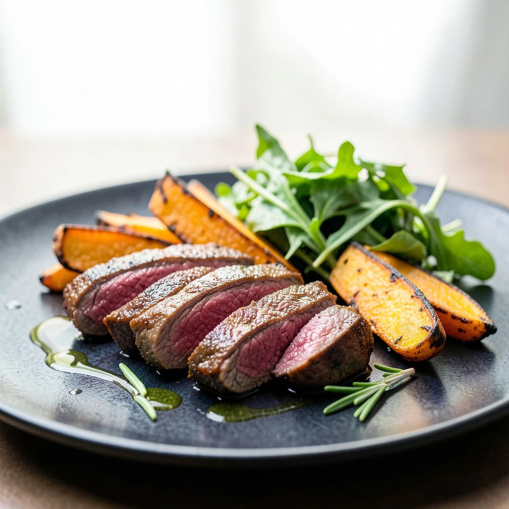 Bistecca di Manzo Magro con Patate Dolci e Insalata Fresca