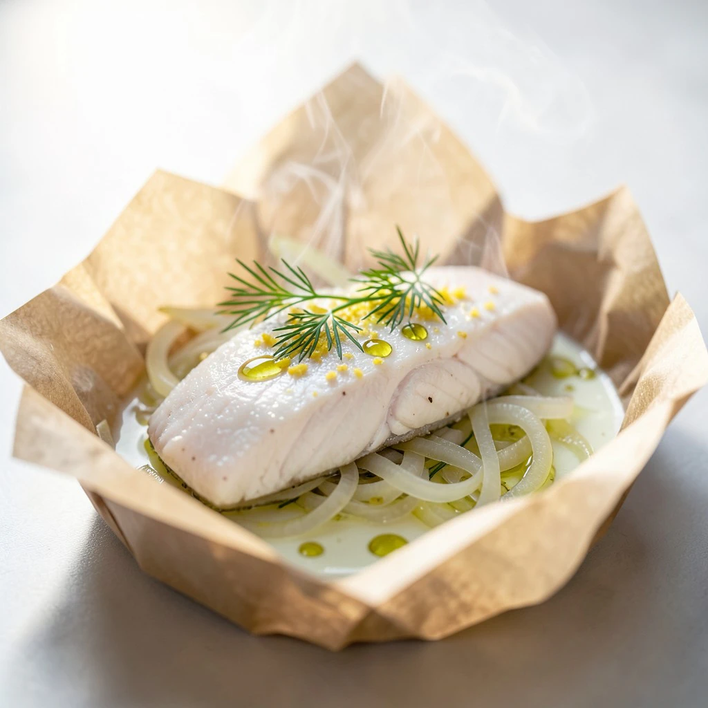 Lingue en papillote au fenouil croquant et vin blanc