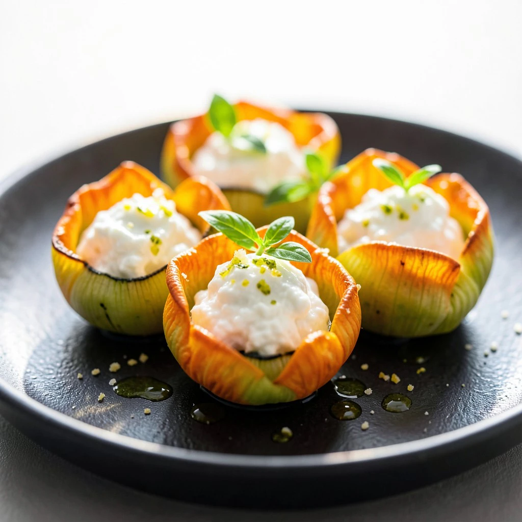 Fleurs de courgettes farcies à la ricotta et herbes fraîches