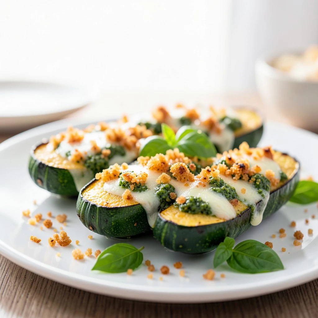 Air Fryer Pesto Zucchini Boats