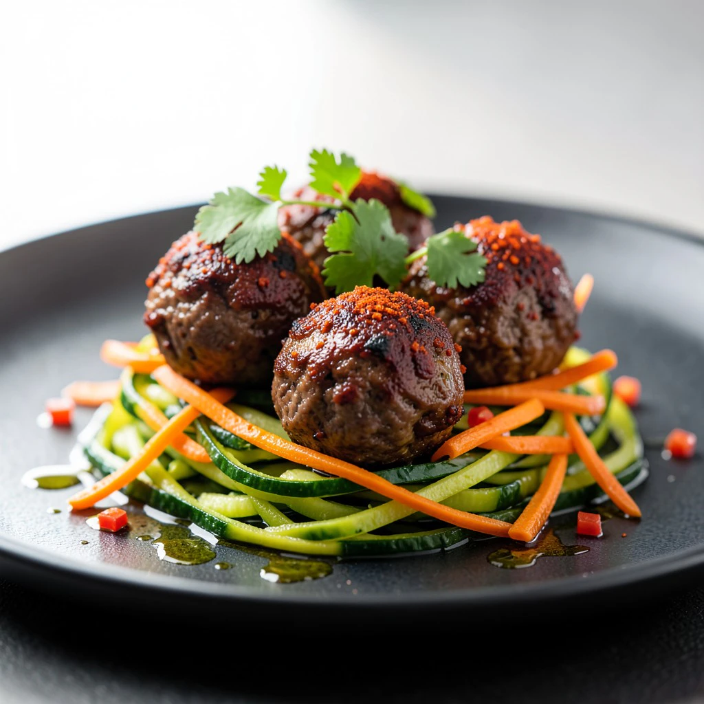 Boulettes de Bœuf au Paprika et Rubans de Légumes Croquants