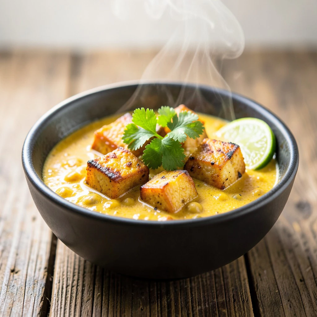 Würziges Tempeh-Curry mit Kokosmilch und Kichererbsen