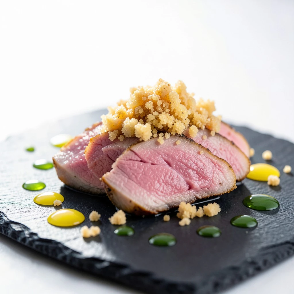 Dekonstruiertes Wiener Schnitzel: Sous-vide Kalbsrücken mit Panade-Crumble