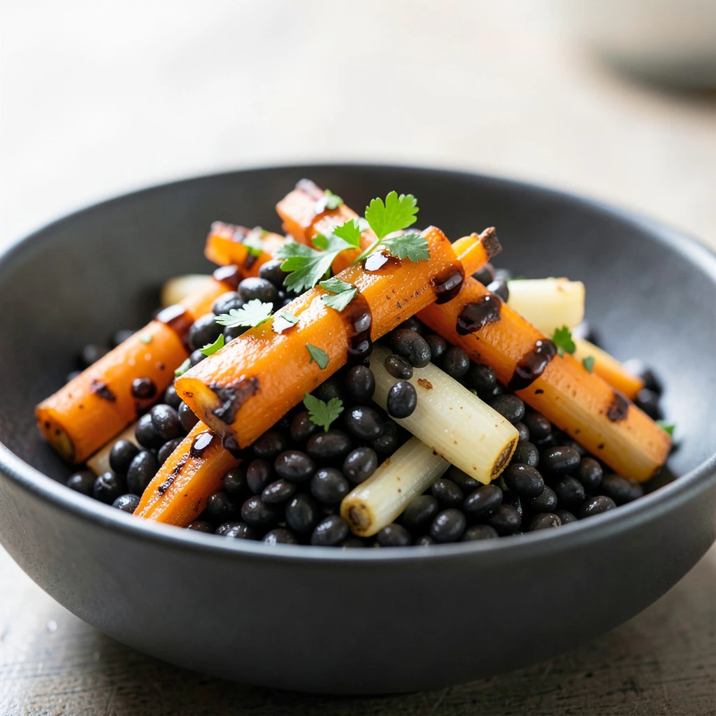 Warm Beluga Lentils with Roasted Root Vegetables