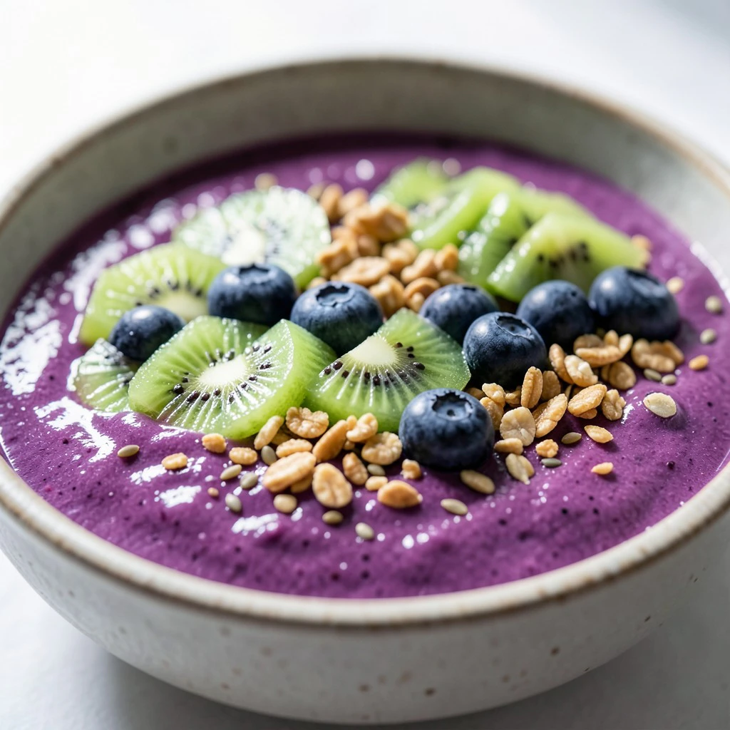 Beeren-Smoothie-Bowl mit geschroteten Leinsamen