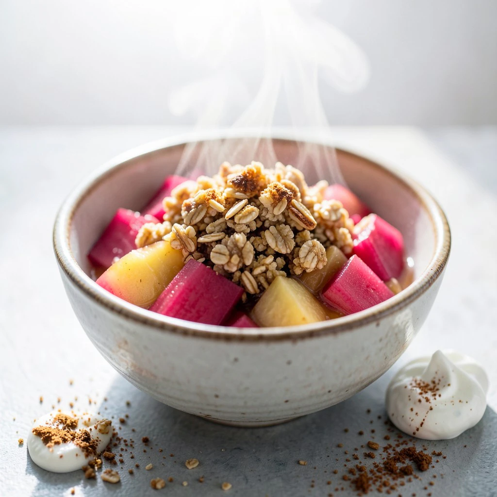 Warme Rabarber-Appelcompote met Krokante Havermout-Notencrumble