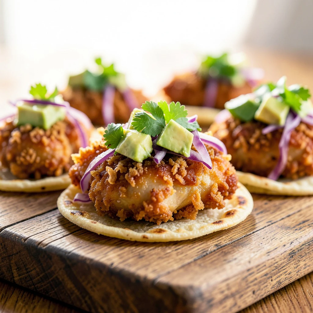 Mini-tacos de poulet croustillant en croûte de chips