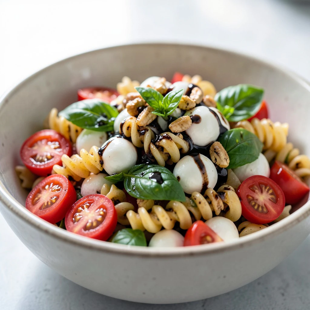 Balsamic-Glazed Caprese Pasta Salad with Toasted Pine Nuts