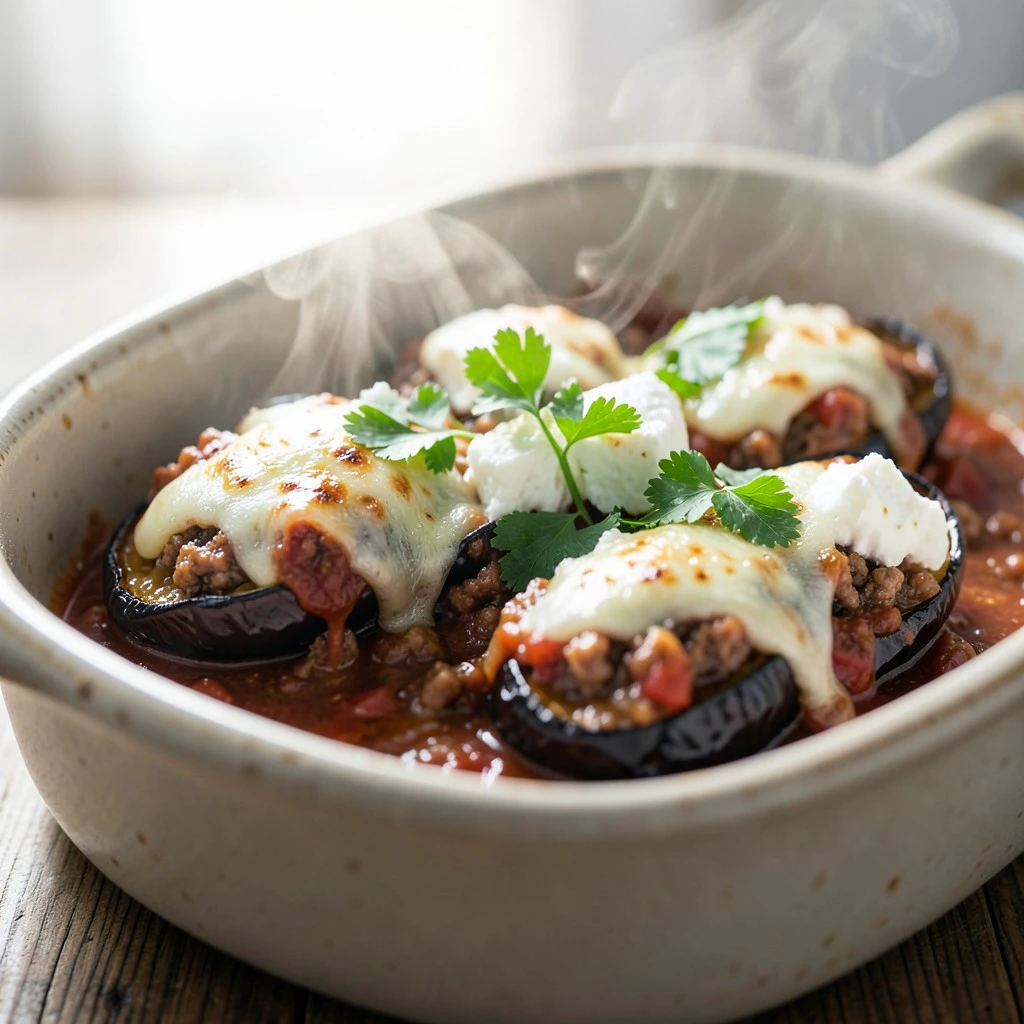 Aubergines farcies au bœuf et feta