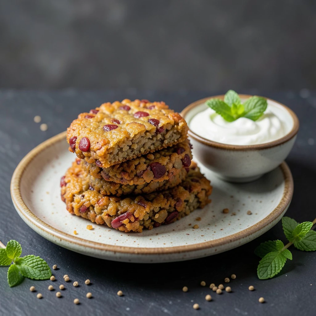 Würzige Rote-Linsen-Patties mit Minz-Joghurt
