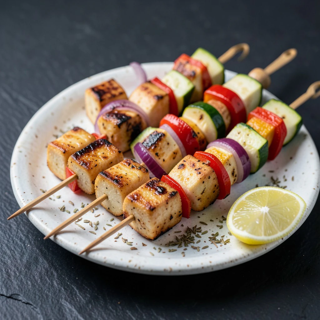 Air Fryer Halloumi and Vegetable Skewers
