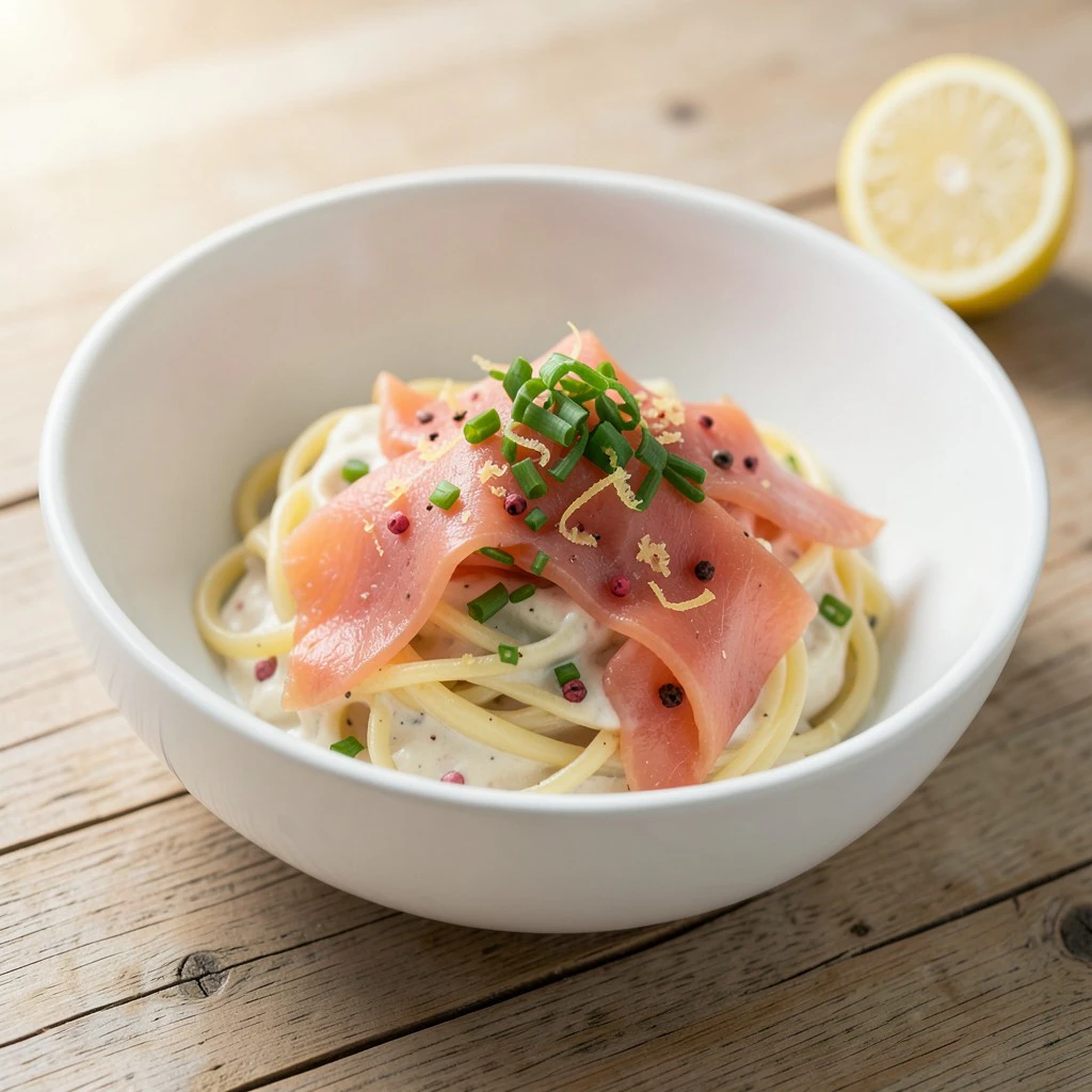 Pâtes au Saumon Fumé, Citron et Ciboulette
