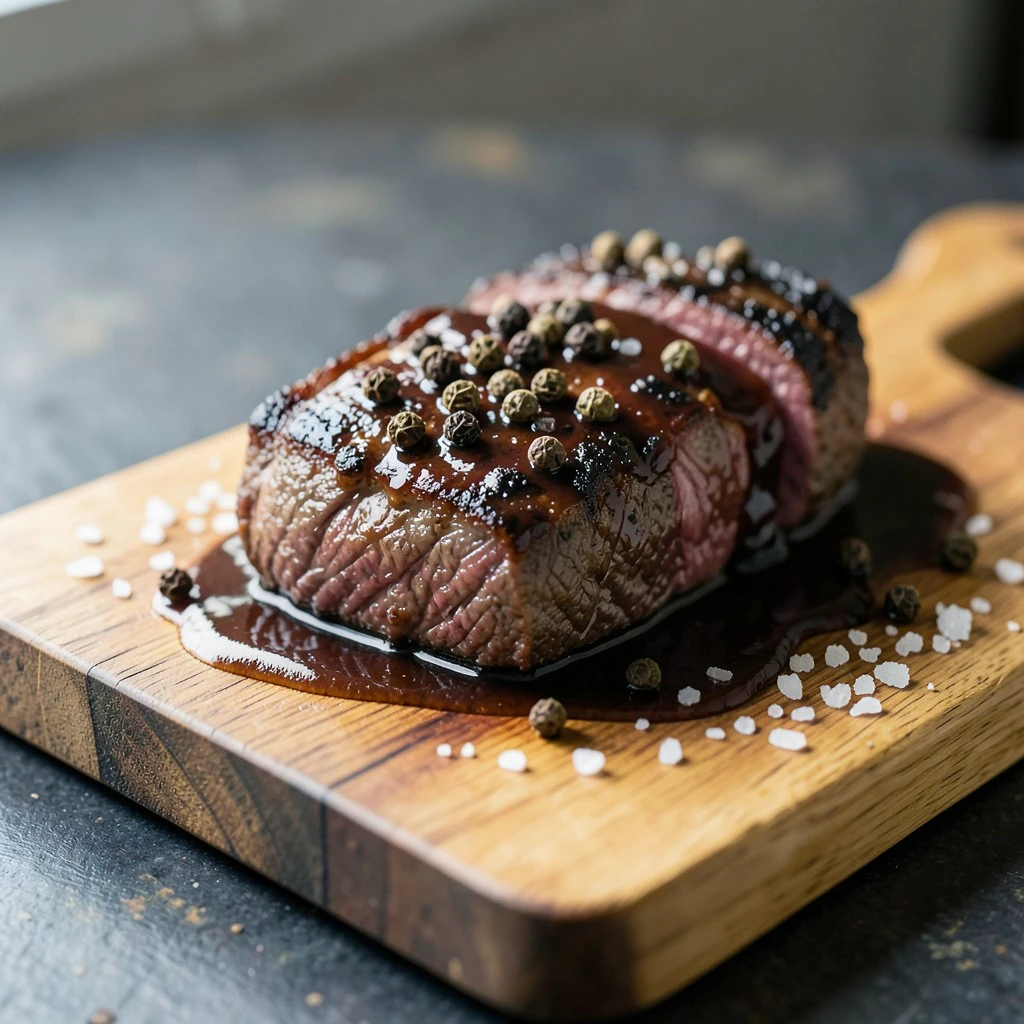 Rumsteak grillé au poivre et sa sauce légère