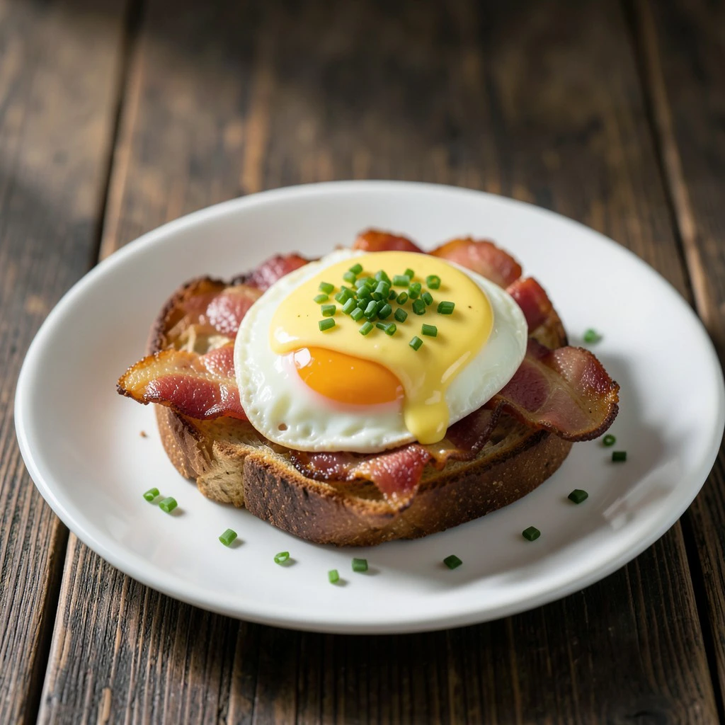 Huevos Benedictinos con Tocino Crujiente y Salsa Holandesa