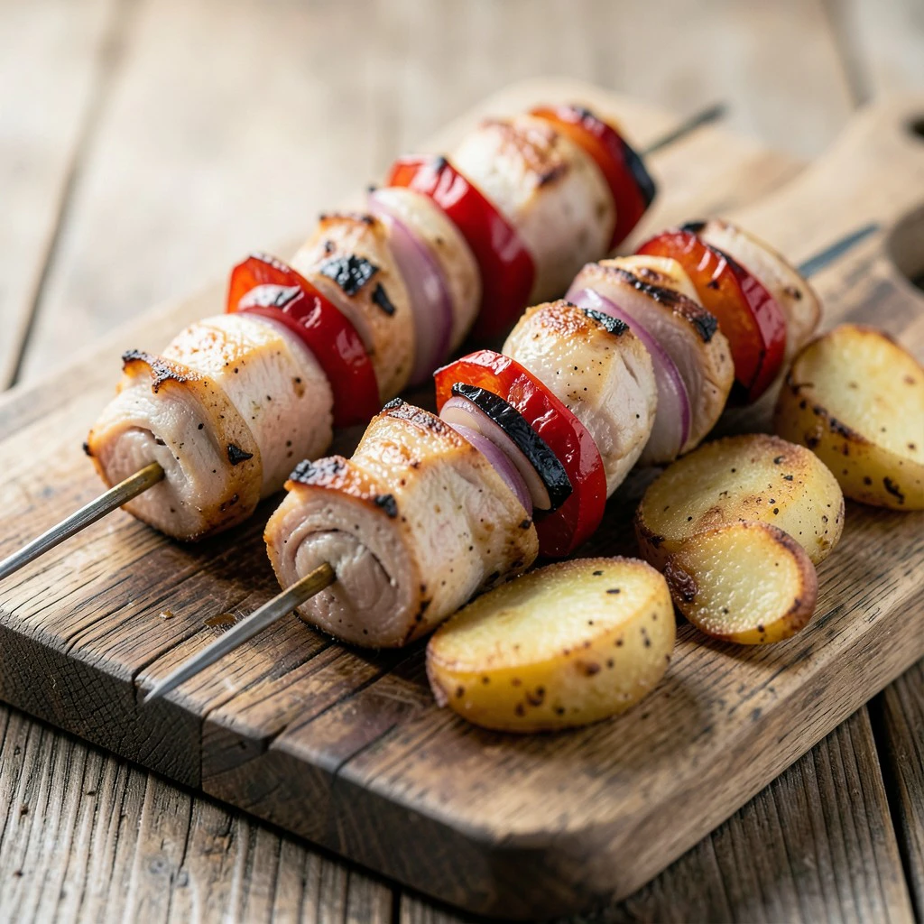 Puten-Spieße mit Ofen-Drillingen aus der Heißluftfritteuse