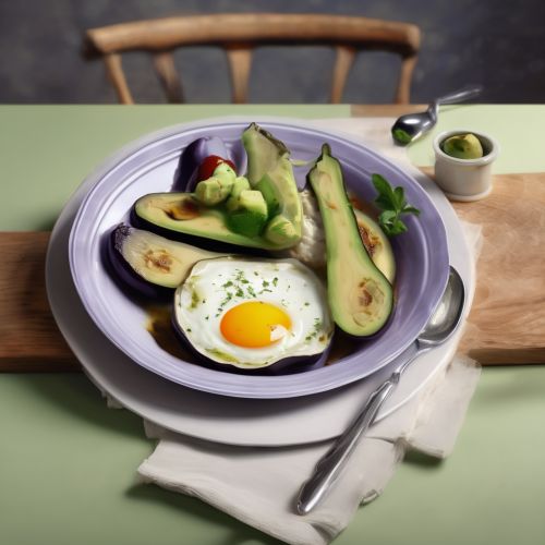 Plat chaud aux aubergines, avocat et oeuf