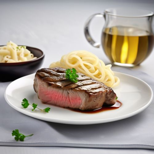 Schweinenackensteak mit Gemüse und Nudeln