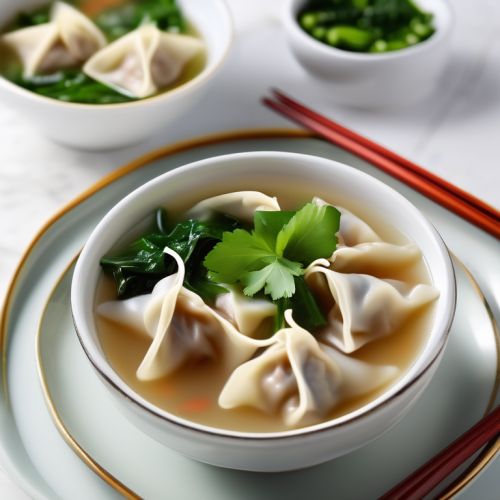 Chicken wonton soup with Asian greens