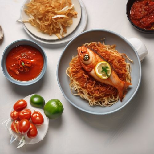 Fish in Tomato & Chilli Sauce with Fried Onion