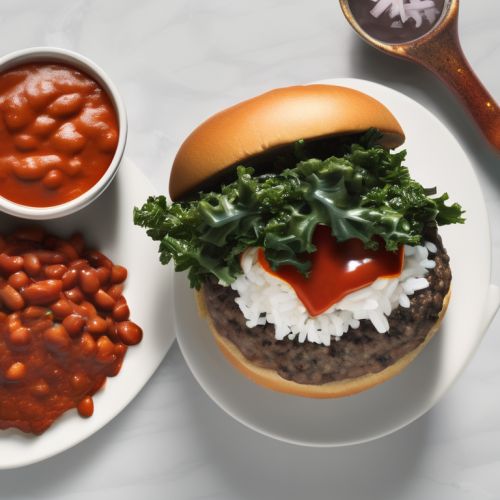 Kale and Rice Burger with Buffalo Hot Sauce and Beans