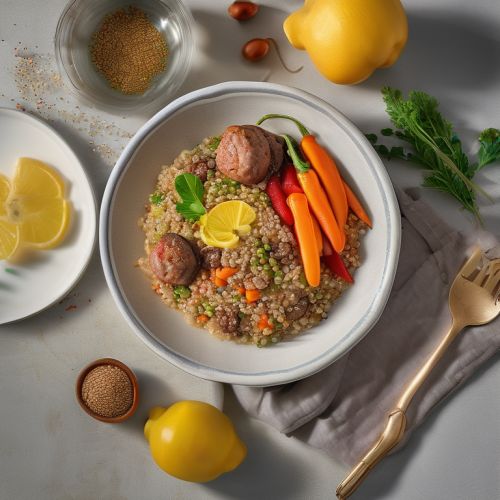 Gemischte Gemüsepfanne mit Quinoa und Hackfleischküchlein