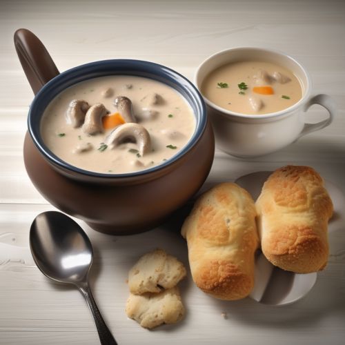 Cream of Mushroom Soup with Chicken Legs and Biscuits