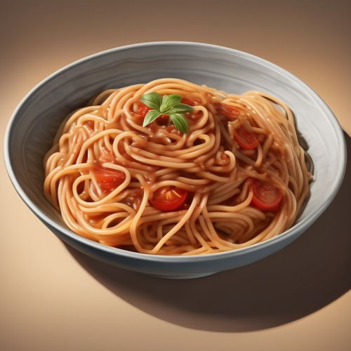 Soy Meat Spaghetti with Onion, Carrot, and Tomatoes