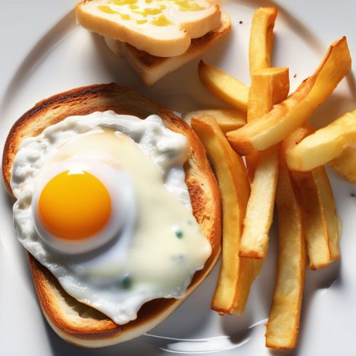 Butter Fried Eggs with Turkey and French Fries on Toast