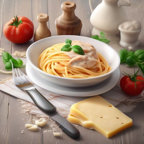 Cheese Spaghetti with Chicken Meat