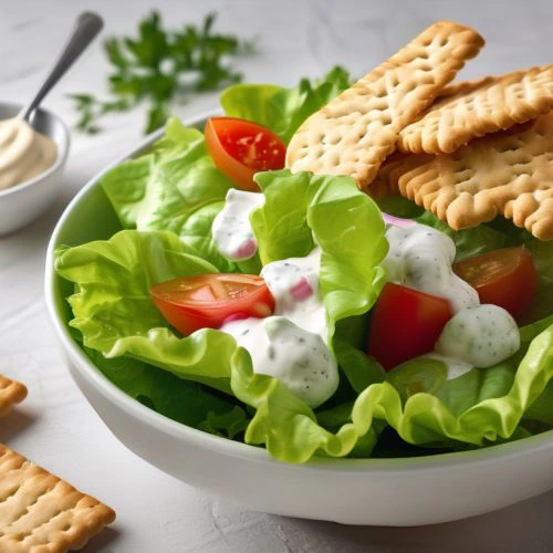 Lettuce Tomato Mayo Salad with Crackers