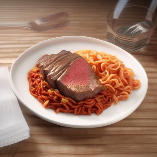 Spicy Rice with Red Pasta and Steak