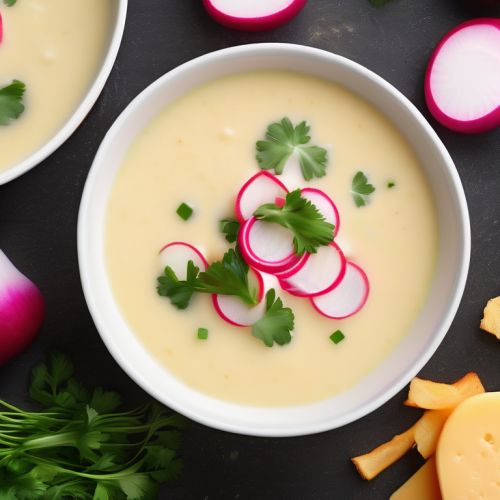 Cauliflower Cream Soup with Cheddar Cheese and Radishes