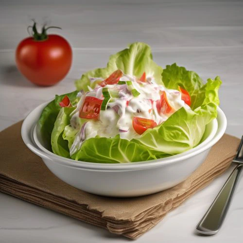 Iceberg Salad with Tomato Pieces and Mayonnaise