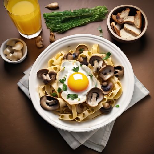 Mushroom Pasta with Egg and Bread