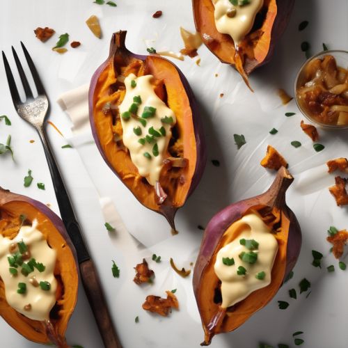 Roasted Sweet Potato with Mushrooms, Cheese, Onion, Garlic, Cream, and Oil