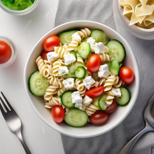 Pasta Salad with Tomato, Cucumber, Cottage Cheese