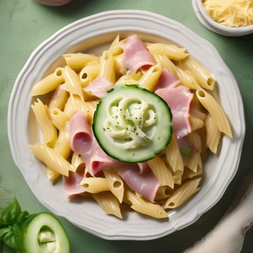 Creamy Pasta with Cheese, Ham, and Cucumber