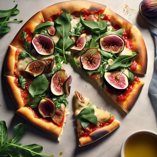 Pizza with Cheese Sauce, Fig, Arugula, and Viburnum Syrup