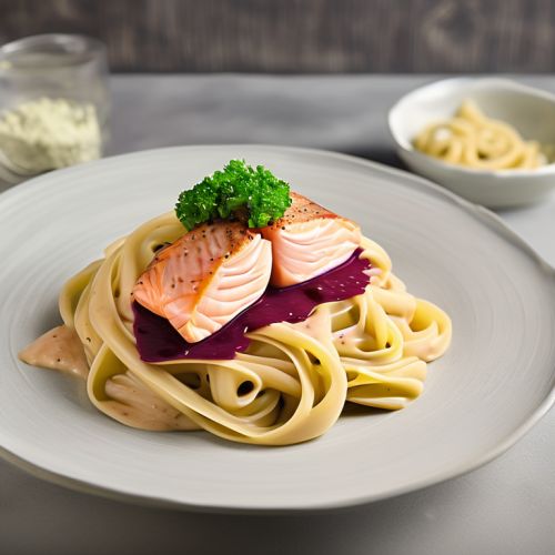 Pasta with Wasabi-Beet Cheese Sauce and Salmon
