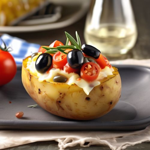 Stuffed Potato with Olives, Cheese and Tomatoes