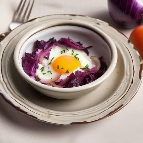 Baked Eggs with Red Cabbage and Onions