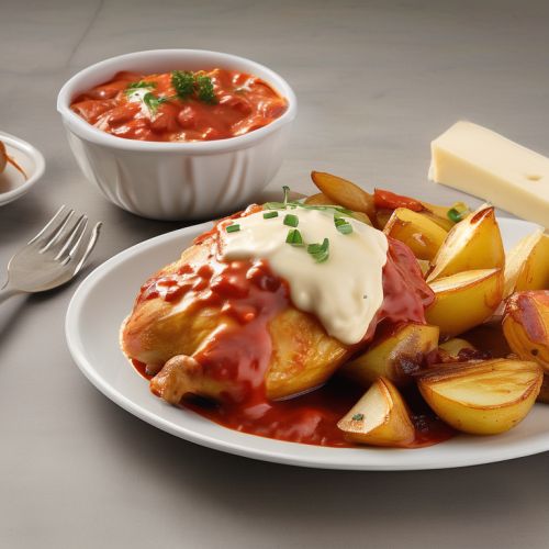 Chicken with Tomatoes, Potatoes, Onions, Mayonnaise and Cheese